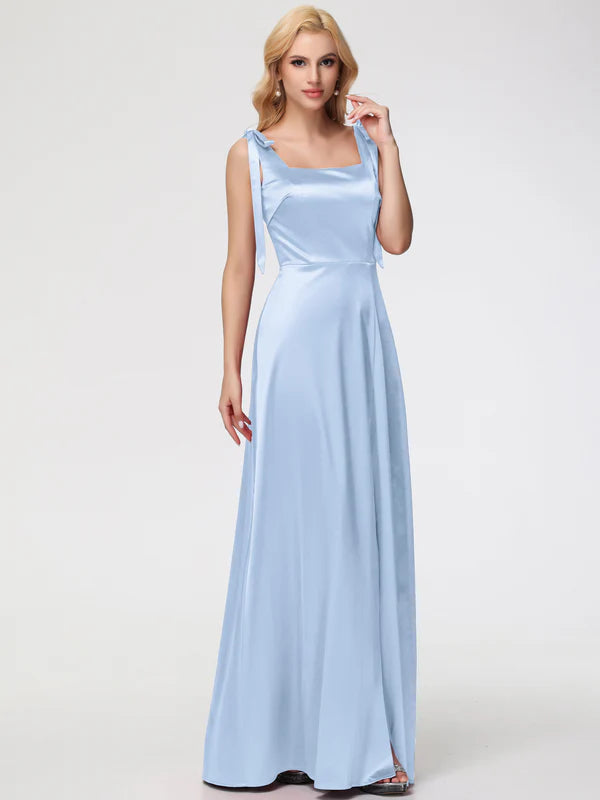 Mermaid Square Neckline Straps Sleeveless Stretch Satin Party Dresses